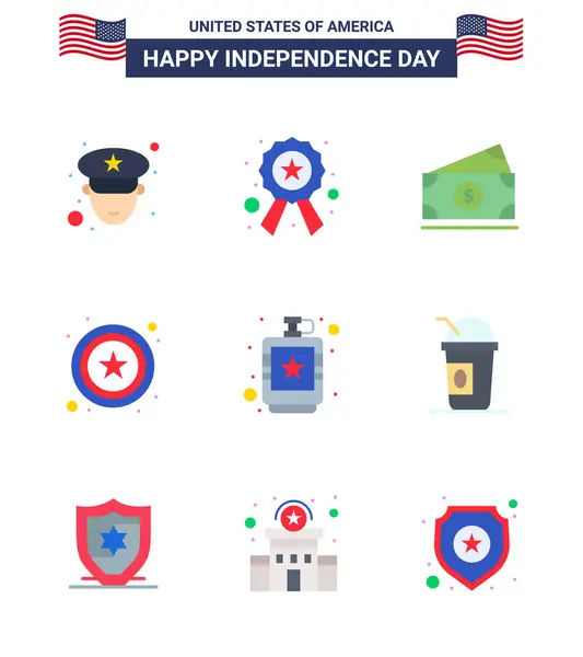Happy Independence Day 4Th July Set Appartements Pictographe Américain Hanche — Image vectorielle