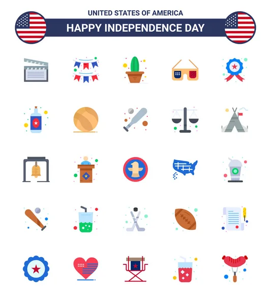 Usa Happy Independence Daypiktogram Zestaw Prostych Płaskorzeźb Odznaką Amerykańska Girlanda — Wektor stockowy