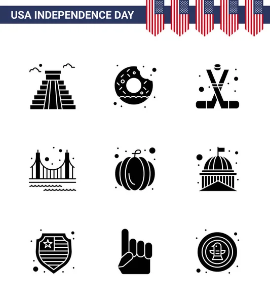 Group Solid Glyphs Set Independence Day United States America Tourism — Stock Vector