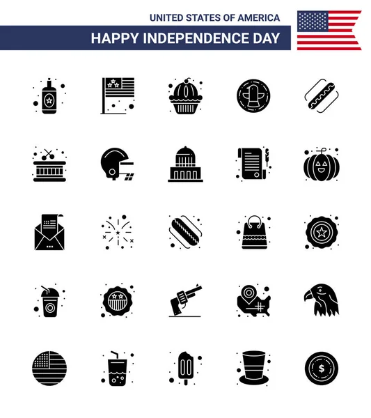 2017 Happy Independence Day 4Th July 4Th Set Solid Glyph — 스톡 벡터