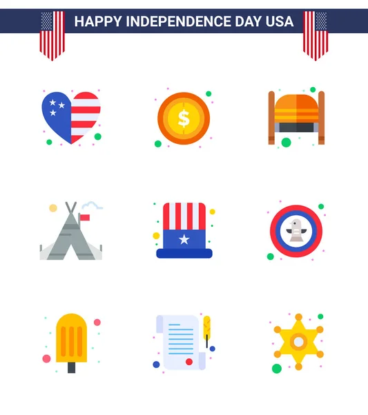 Set Vector Flats 4Th July Usa Independence Day American Camp — Stock Vector