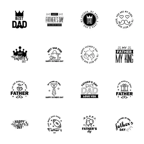 Set Happy Fathers Day Elemente Schwarz Vektorillustration Editierbare Vektordesign Elemente — Stockvektor