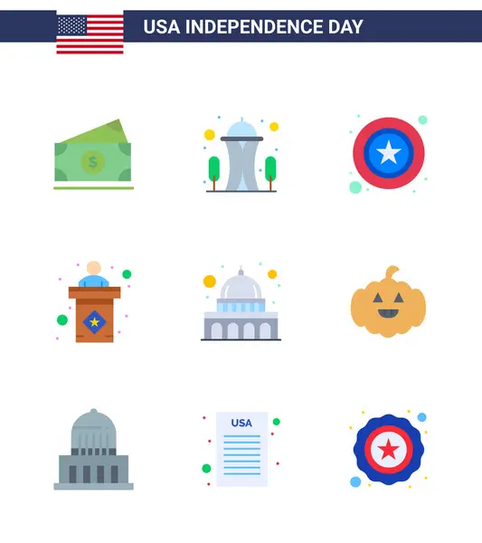 Usa Independence Day Flat Set Pictogrammes Américains Madison Signe Hommes — Image vectorielle