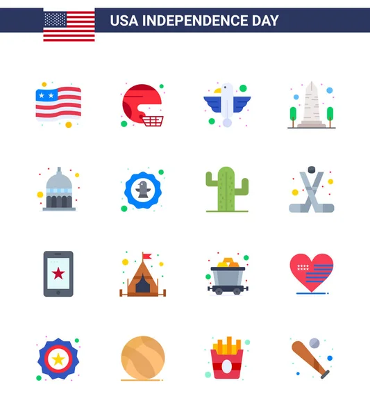 Pack Usa Independence Day Celebration Flats Signes Symboles Juillet Tels — Image vectorielle