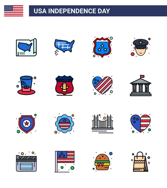 Modern Flat Filled Lines Pack Usa Independence Day American Sheild — 스톡 벡터