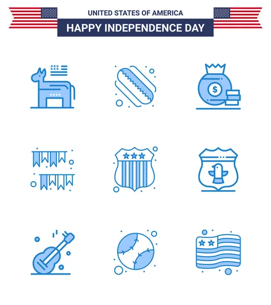Happy Independence Day Pack Signos Azules Símbolos Para Investigar Fiesta — Archivo Imágenes Vectoriales