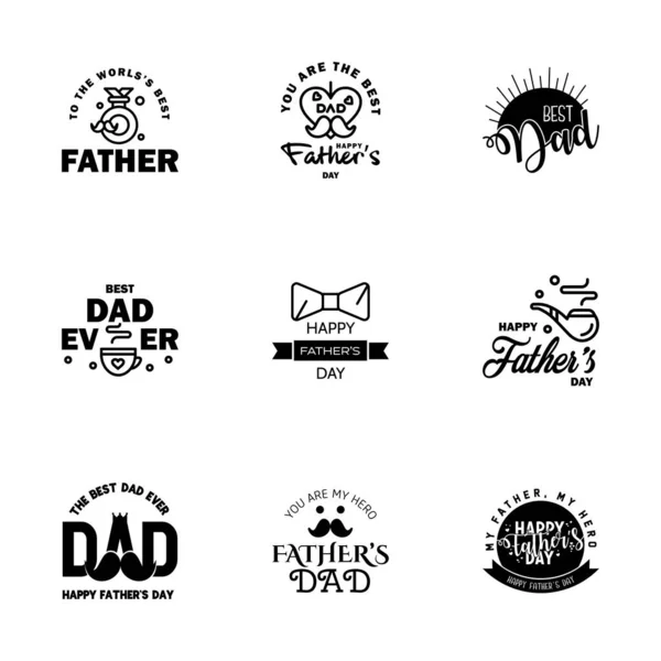 Happy Fathers Day Greeting Cards Set Black Vector Typography Lettering — Stock Vector