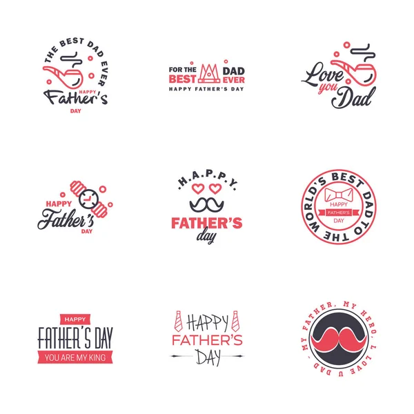 Happy Fathers Day Black Pink Vector Element Set Ribbons Labels — Stock vektor