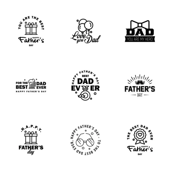 Szczęśliwego Dnia Ojców Black Typografia Zestaw Typografia Wektora Klasyczny Napis — Wektor stockowy