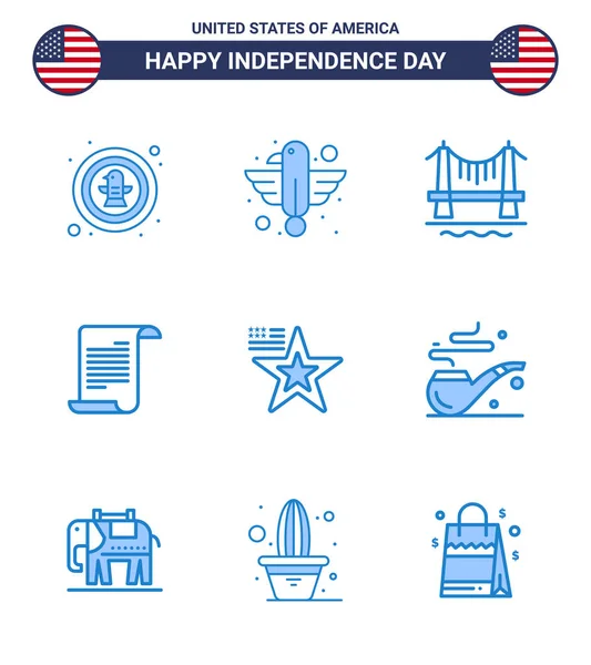 Happy Independence Day Pack Blues Signs Symbols Usa Text Eagle — Stock Vector