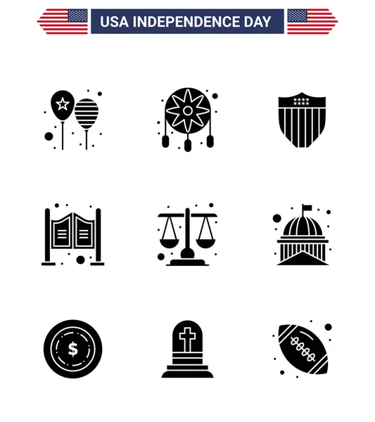 Usa Solid Glyph Pack Independence Day Signs Symbols Court Saloon — Stock Vector