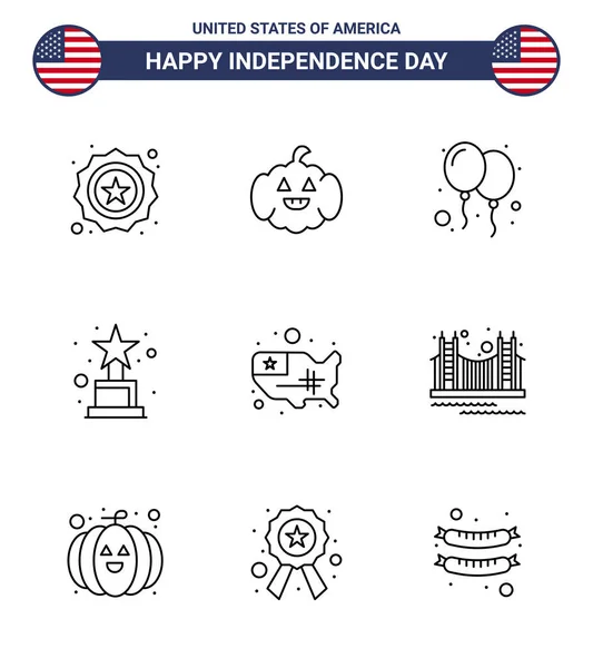 Feliz Dia Independência Julho Conjunto Linhas American Pictograph Eua Estados — Vetor de Stock
