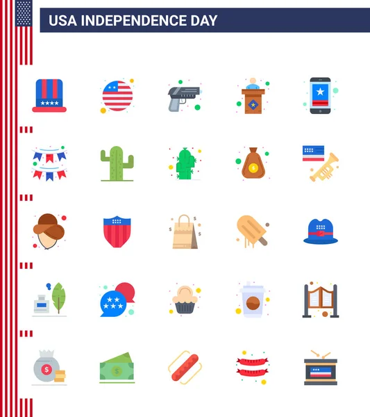 Happy Independence Day Pack Znaki Symbole Dla Smartfona Komórka Bezpieczeństwo — Wektor stockowy
