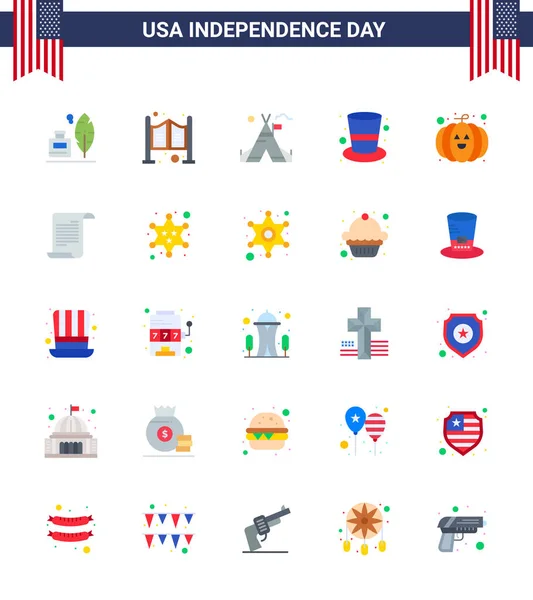 Creative Usa Icons Modern Independence Signs 4Th July Symbols Pumpkin — Stock Vector