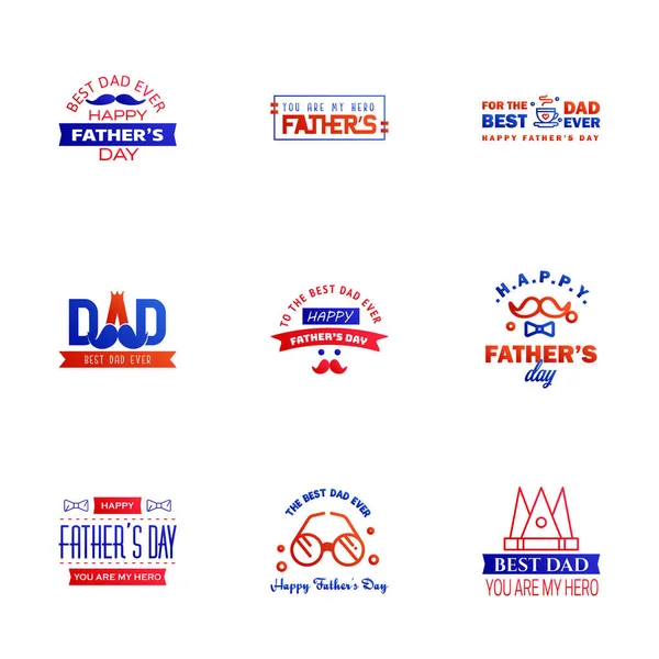 Happy Fathers Day Calligraphy Greeting Card Blue Red Typography Collection — 스톡 벡터