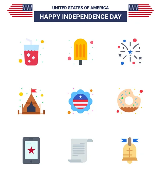 Usa Flat Pack Independence Day Signs Symbols Badge 플래그 Editable — 스톡 벡터