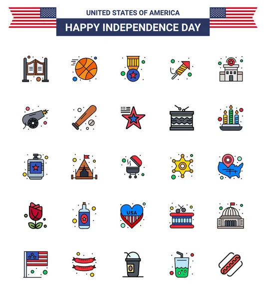 Happy Independence Day Flat Filled Lines Icon Pack Web Print — 스톡 벡터