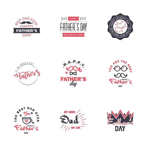 Black Pink Happy Fathers Day Design Collection Uppsättning Tolv Bruna — Stock vektor