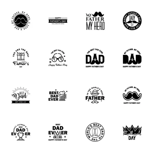 Fekete Boldog Apák Napja Design Collection Egy Sor Tizenkét Barna — Stock Vector