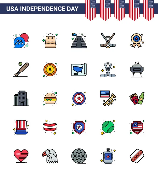 Pack Usa Celebración Del Día Independencia Flat Filled Lines Signos — Vector de stock