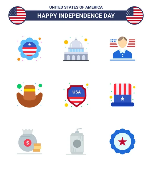 Pack Usa Independence Day Celebration Flats Signs 4Th July Symbols — Stock Vector