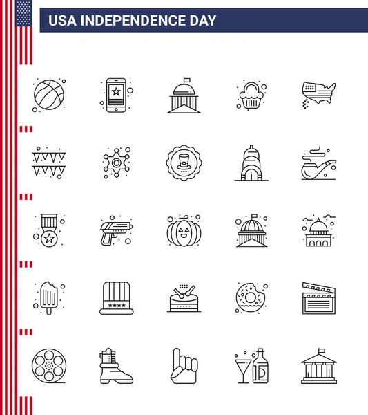 Set Vector Lines 4Th July Usa Independence Day Celebration Party — стоковый вектор