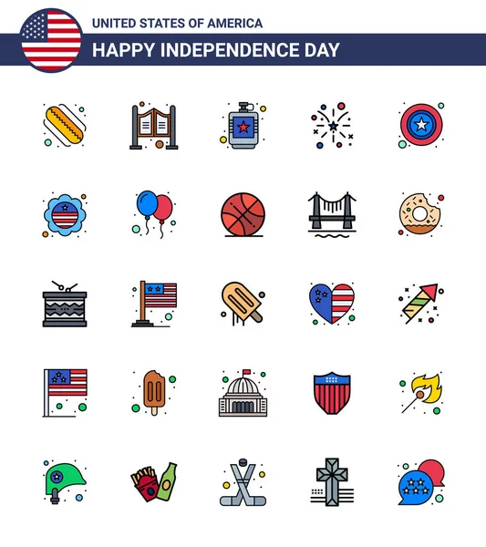 2015 Happy Independence Day Pack Flat Filled Lines Signs Symbols — 스톡 벡터