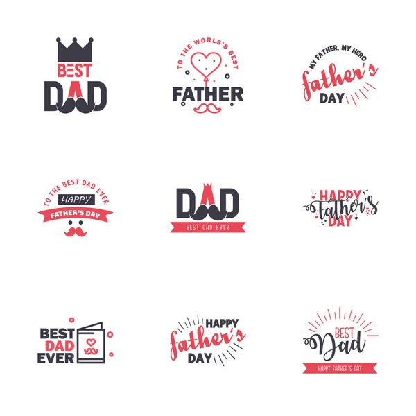 Happy Fathers Day Greeting Hand Lettering Badges Black Pink Typo — Stock Vector