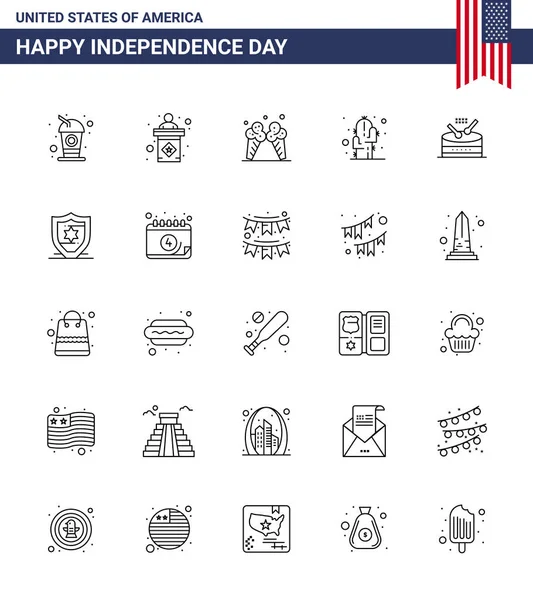 Usa Line Pack Independence Day Signs Symbols Instrument Desert Icecream — Stock Vector