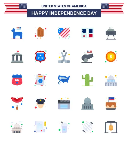 Usa Happy Independence Daypictogram Set Simple Flats Celebration Star American — Stock Vector