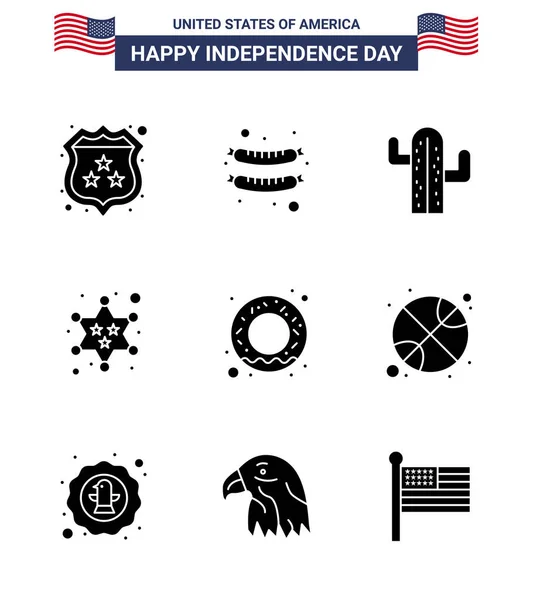 Solid Glyph Pack Usa Independence Day Σύμβολα Διατροφής Ντόνατ Ηπα — Διανυσματικό Αρχείο