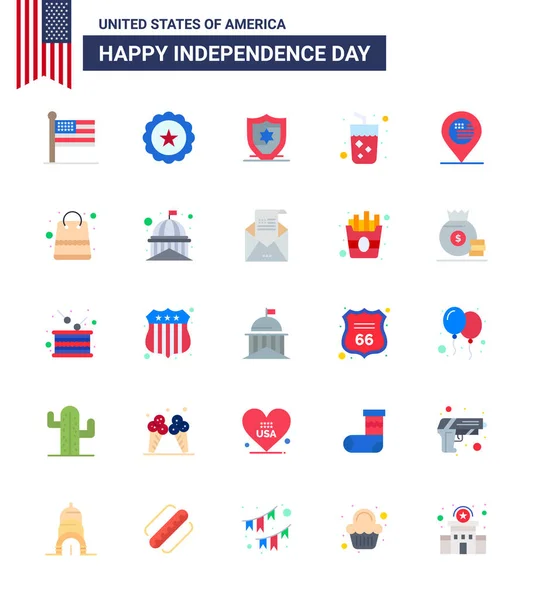 Modern Set Flats Symbols Usa Independence Day Map American American — Stock Vector