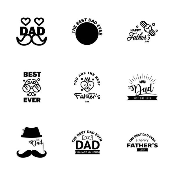幸せな父親の日9黒ヴィンテージレトロタイプのフォント Illustrator Eps10編集可能なベクトルデザイン要素 — ストックベクタ