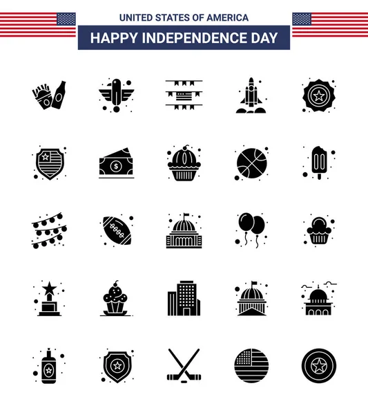 Usa Solid Glyph Pack Independence Day Jelek Szimbólumok Biztonság Usa — Stock Vector