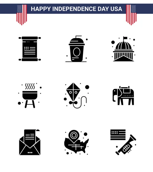 Набор Икон Дня Сша Американские Символы День Независимости Знаки Воздушного — стоковый вектор