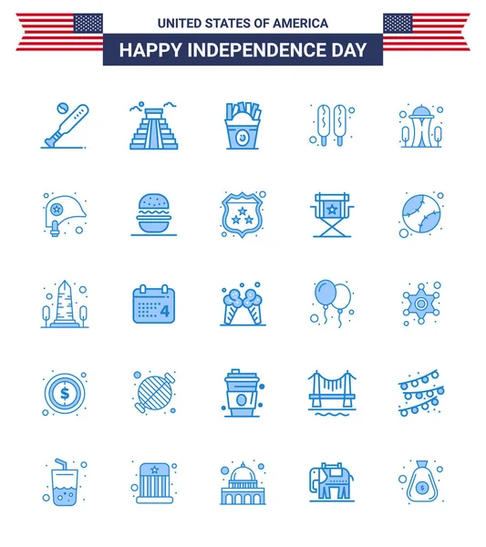 Usa Independence Day Blue Set Usa Pictograms Landmark Food Usa — Stock Vector