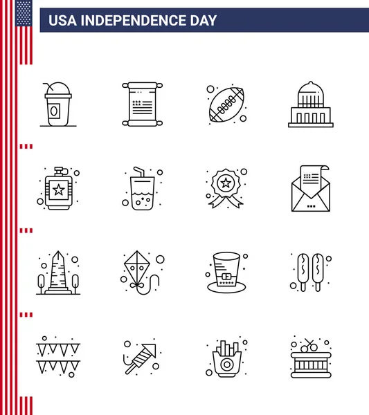 Set Usa Day Icons American Symbols Independence Day Signs Drink — Stock Vector