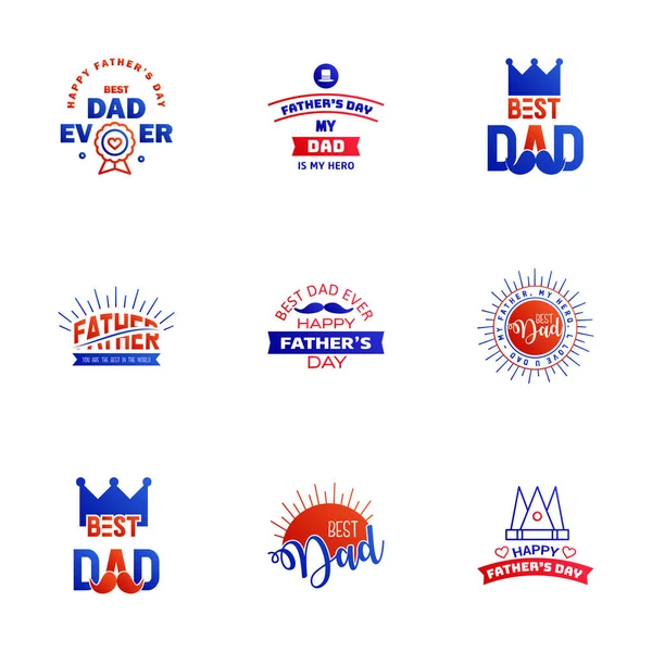 Happy Fathers Day Blue Red Typography Set Vector Typography Vintage — Stock Vector