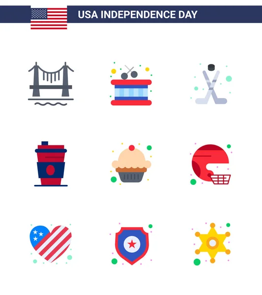 Usa Happy Independence Daypictogram Set Simple Flats Muffin Cake Hokey — Stock Vector