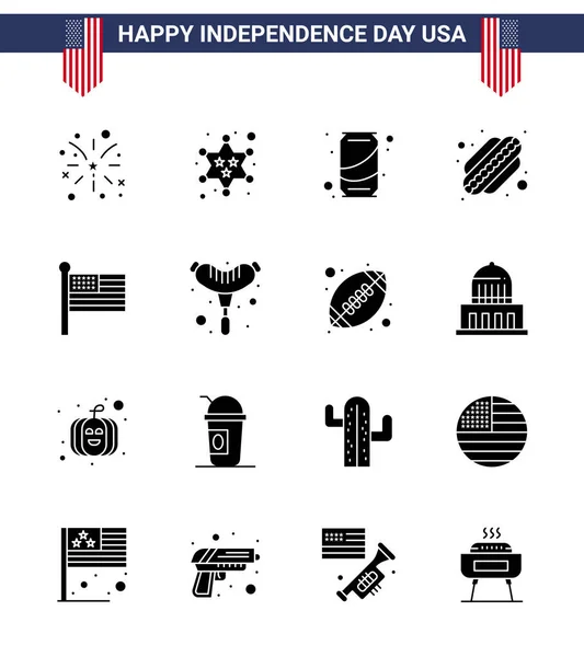 Pack Creative Usa Independence Day Related Solid Glyphs United Flag — Stockový vektor