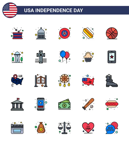 Happy Independence Day Flat Filled Lines Icon Pack Web Print — 스톡 벡터