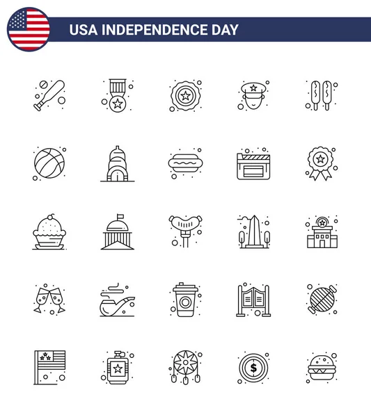 Signes Ligne Pour Usa Independence Day Ballon Nourriture Étoile Hot — Image vectorielle