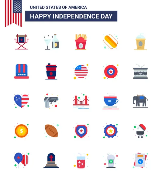 Usa Independence Day Flat Set Usa Pictograms Cake Hotdog Bottle — Stock Vector