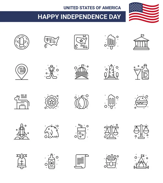 Set Modern Lines Pack Usa Independence Day Flag Ice Cream — Stock Vector