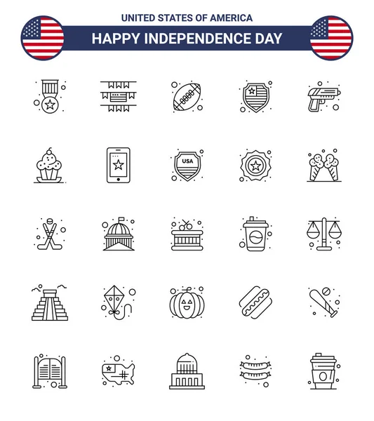 Happy Independence Day Lines Pack Icônes Pour Armes Web Print — Image vectorielle