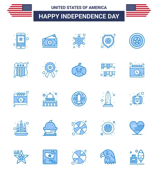 Usa Happy Independence Daypictogram Set Blues Simples Fiesta Estrella Policía — Archivo Imágenes Vectoriales