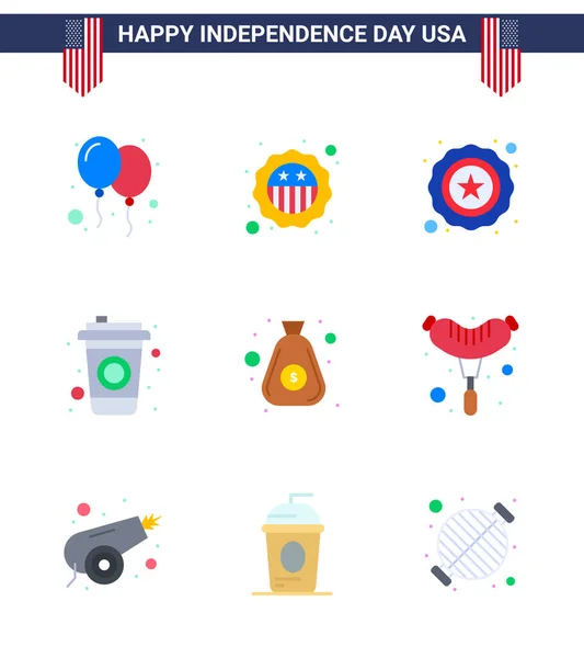 Stock Vector Icon Pack American Day Line Signs Symbols Cash — Διανυσματικό Αρχείο