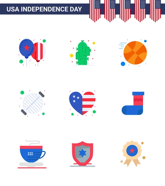 Happy Independence Day Flats Pack Icônes Pour Web Impression Pays — Image vectorielle