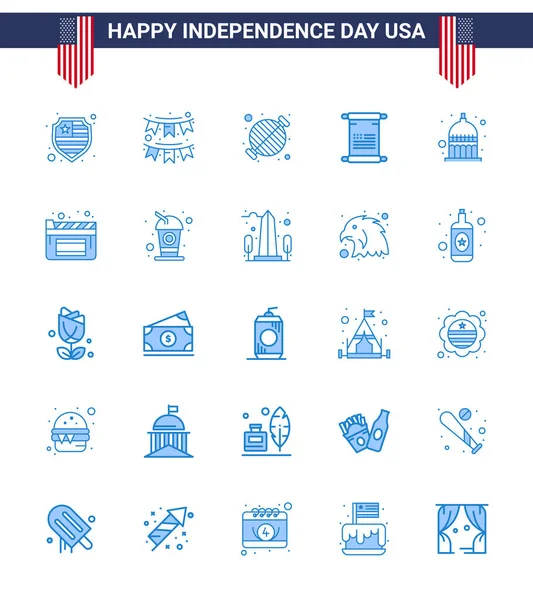 Usa Blue Pack Independence Day Signs Symbols Indiana American Food — Stock Vector