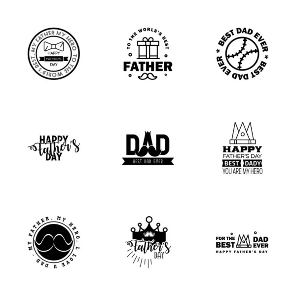 Fête Des Pères Lettrage Emblèmes Calligraphiques Noirs Ensemble Badges Isolé — Image vectorielle